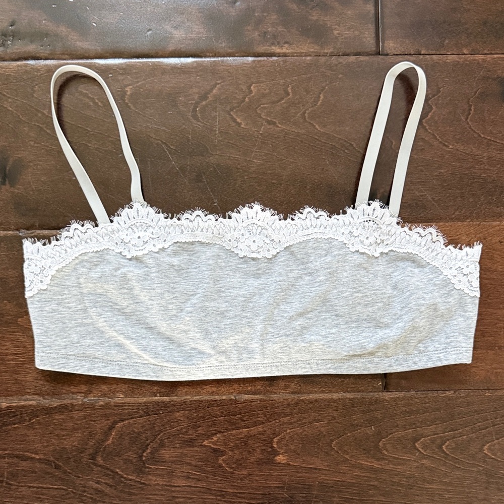 Womens Aerie Superchill Cotton Lace Bralette Large Grey